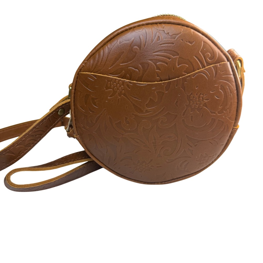 Portland Leather Goods Small Circle Crossbody Meadow Floral Embossed NWT Bag